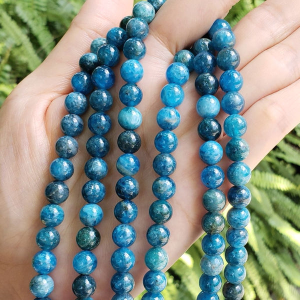 Natural Blue Apatite Gemstone Round Beads, 1 Strand/15 Inch, Size Selections: 4mm/6mm/8mm/10mm