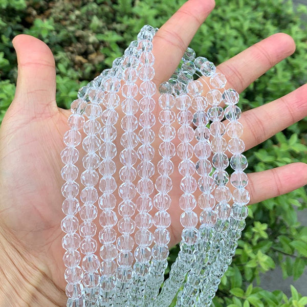 140pcs Creative Club Faceted Round Crystal Glass Beads, Crystal Clear, 8mm, Hole ID 1mm, CC2R801