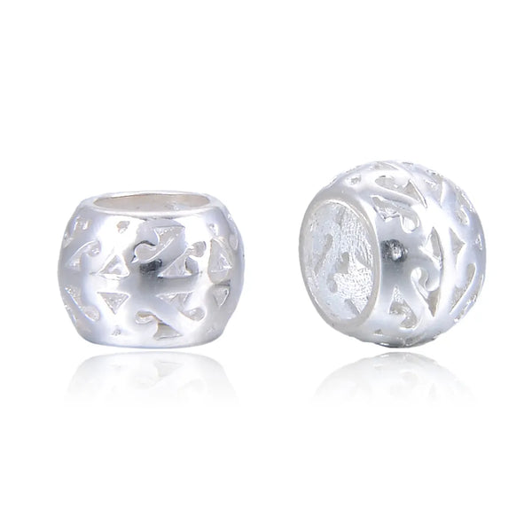 5pcs 925 Sterling Silver Large Hole Double-S Pattern Round Beads, 8mm, Hole ID 5mm, SS60