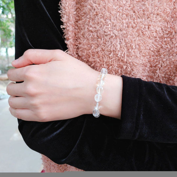 1 Strand Stretch Natural Clear Crystal White Quartz Free Form Gemstone Bracelet, 7-10mm Beads, Length Selections: 7 inch/7.5 inch