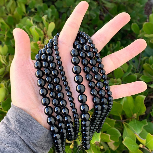 Natural Black Tourmaline Gemstone Round Beads, 15 Inch/1 Strand, Size Selections: 6mm/8mm/10mm