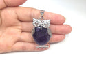 1pc Natural Purple Amethyst Crystal Gemstone Owl Pendant Necklace, 18 Inch Surgical Stainless Steel Chain, GGP-F4