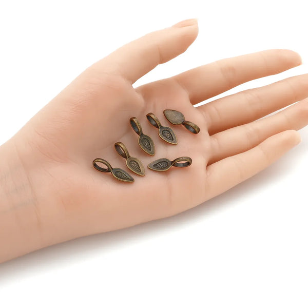 100pcs 21mm Glue On Jewelry Bails, Antique Bronze, 12mm Teardrop Flat Pad Base, MC-R1