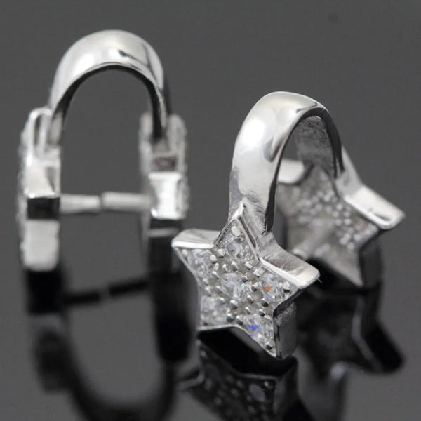 1pc 925 Sterling Silver 15mm Star Pinch Bail, Pendant Clasp, Tarnish Resistant Rhodium Plated, Cubic Zirconia CZ, SS40