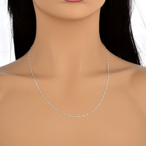 1pc 925 Sterling Silver Figaro Link Chain Necklace, Diamond-Cut, 1.5mm, Length Selections: 18/20/22/24/26 inch