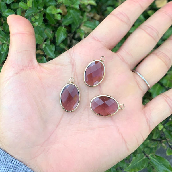 10pcs Grade A February Amethyst Purple Oval Birthstone Charm Drops, 18K Yellow Gold Plated Brass, 18x13mm, CCP6-G2