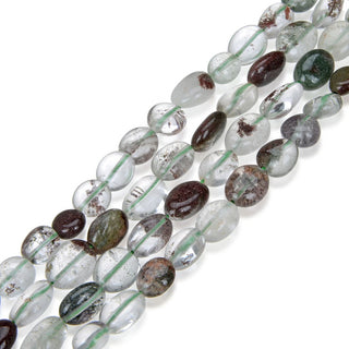 Natural Green Phantom Quartz Gemstone Oval Tumbled Pebble Beads, Irregular, 8mm to 12mm, Hole ID 1mm, 15 Inch/1 Strand, GZ12-33