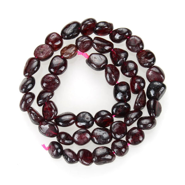 Natural Garnet Dark Red Gemstone Oval Tumbled Pebble Beads, Irregular, 5mm to 8mm, Hole ID 1mm, 15 Inch/1 Strand, GZ11-58