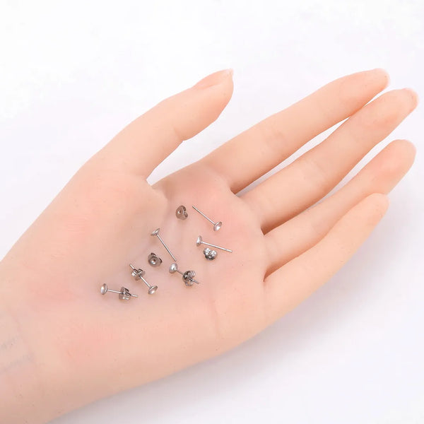 100pcs 316 Stainless Steel Stud Earring Posts with Earnut Backs (4mm/6mm/8mm)