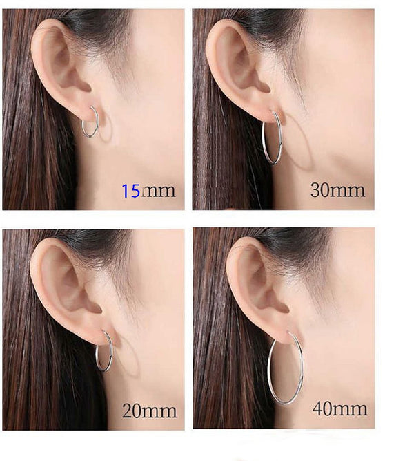 1 Pair Real 925 Sterling Silver Round Circle Hoop Earrings, 20mm/0.8 Inch, SSE86-2