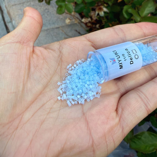 7.5g Miyuki Delica 11/0 Seed Beads, Silk Glass Enamel Pale Sky Blue DB831-1