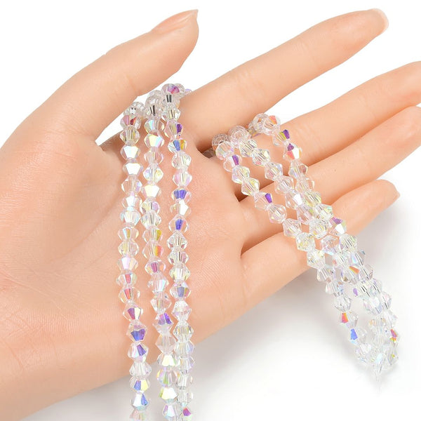 250pcs Creative Club Faceted Bicone Crystal Glass Beads, Crystal AB, 6mm (0.24 Inch), Hole ID 1mm, CCB602