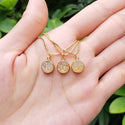 1pc Natural Druzy Crystal Pendant Necklace, Golden Champagne Round Disc Small Tiny Gemstone Pendant, 18 inch Gold Plated Stainless Steel Chain, GGP22-2