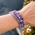 1 Strand Stretch Natural Purple Amethyst Beaded Gemstone Bracelet, 6mm Beads, Length Selections: 7 inch/7.5 inch/8 inch
