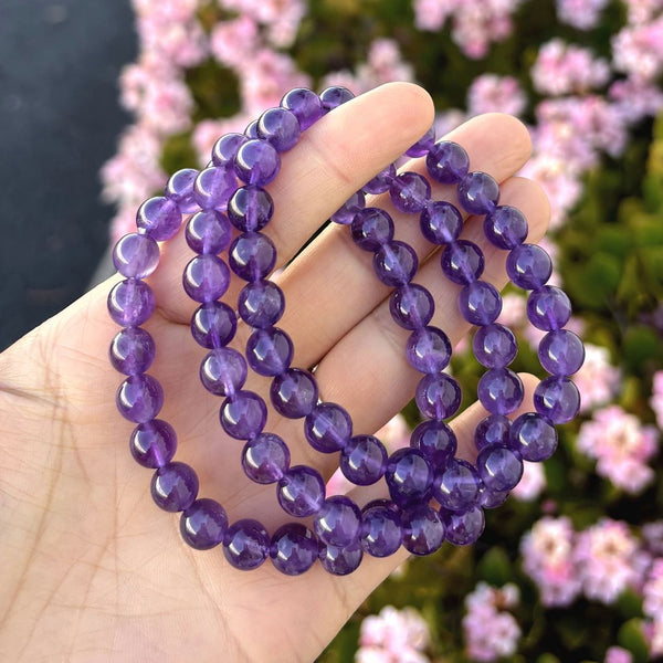1 Strand Stretch Natural Grade A Purple Amethyst Beaded Gemstone Bracelet, 8mm Bead, Length Selections: 7 inch/7.5 inch/8 inch/8.5 inch