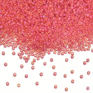 50g Miyuki Rocaille 15/0 Seed Bead Light Cranberry-lined Luster Topaz RR363