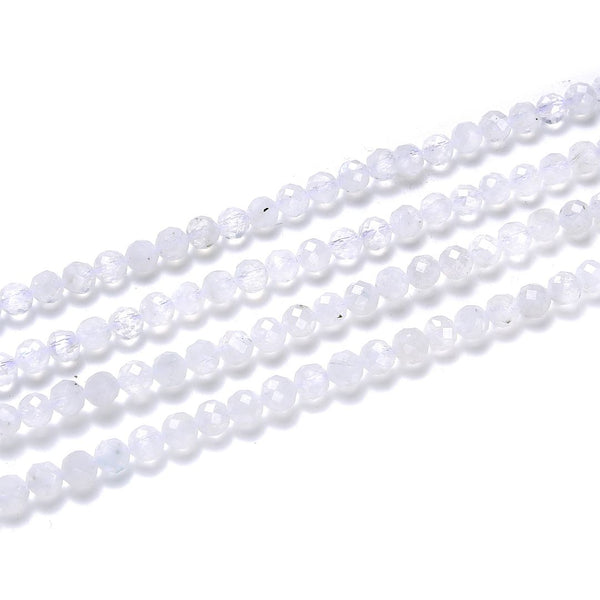 Natural Blue Moonstone Gemstone Tiny Small Faceted Round Beads, 4mm, Hole ID 0.6mm, 15 Inch/1 Strand, GK4-7