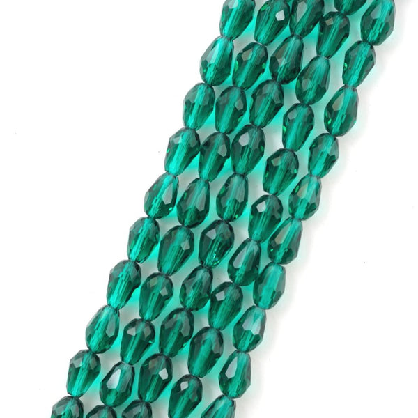 120pcs Creative Club Faceted Teardrop Crystal Glass Beads, Center Drilled, Emerald Green, 12x8mm, Hole ID 1mm, CCT-1224
