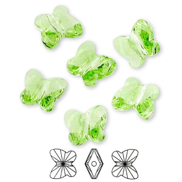 20pcs Creative Club Butterfly Crystal Glass Beads #5754, Center Drilled, August Peridot Green Birthstone, 10mm, Hole ID 1mm, CCBF-16