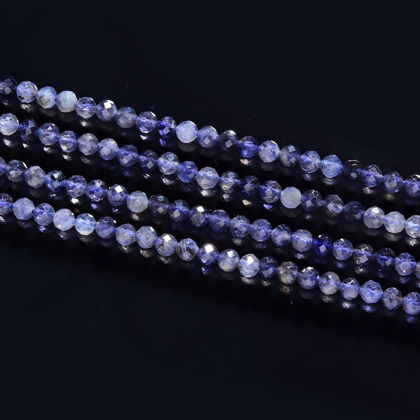 Natural Iolite Dichroite Gemstone Tiny Small Faceted Round Beads, 4mm, Hole ID 0.6mm, 15 Inch/1 Strand, GK4-20