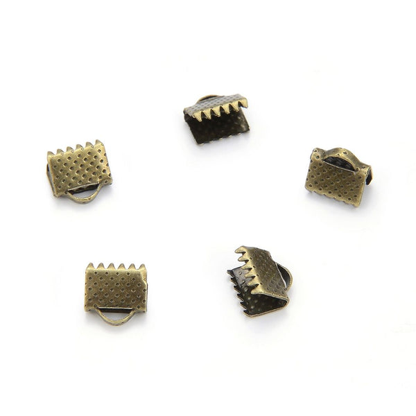 100pcs Ribbon Crimp Cord Ends, Pinch Clamp Cord Fastener, Tarnish Resistant Antique Bronze Plated, Size Selections: 8mm/10mm/13mm