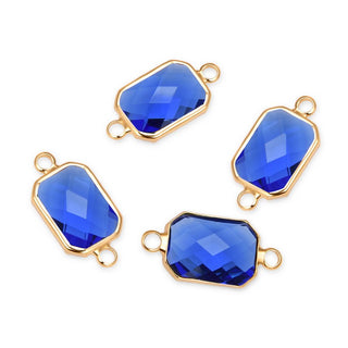 10pcs Grade A September Sapphire Blue Birthstone Rectangle Radiant Cut Links, 18K Yellow Gold Plated Brass, 14mm, CCP12-G9