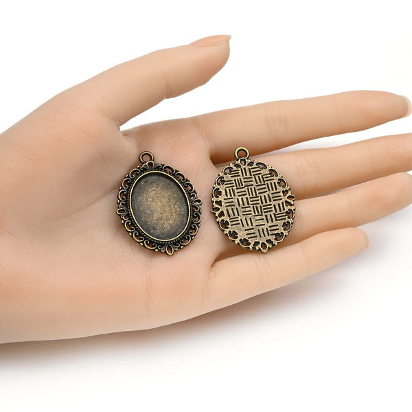 20pcs Large Sturdy Oval Bezels, Pendant Base, Antique Bronze, Designed for 25x18mm Cabochon Resin Cameo Photo, MC-H3