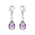 2pcs Clip On Dangle February Purple Birthstone Charm Drops, Tarnish Resistant, Sterling Silver Plated Lobster Clasp, BL7-2