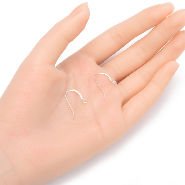 20pcs 925 Sterling Silver Flat Fish Earring Hooks, 18mm Long, Wire Gauge Selections: 0.6mm/0.7mm/0.8mm