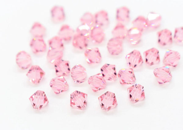 100pcs Preciosa Small Faceted Bicone Crystal Beads, Light Rose (Pink), 4mm, Hole ID 0.9mm, Pre-B455