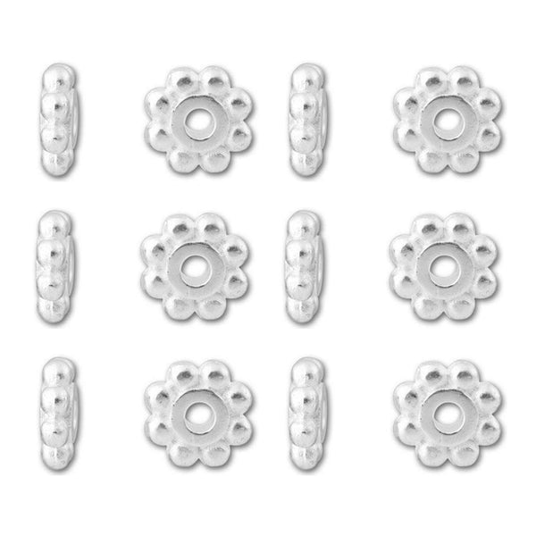 100pcs Tarnish Resistant Small Thin Daisy Flower Rondelle Beads, Sterling Silver Plated Brass, 4.5x0.8mm, Hole ID 1.2mm, BF110-1