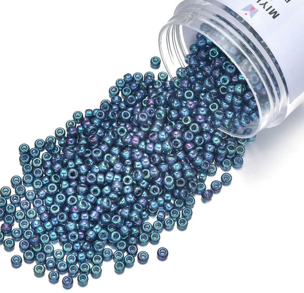 25g Miyuki Rocaille 8/0 Seed Bead Translucent Gold Luster Capri Blue RR-314