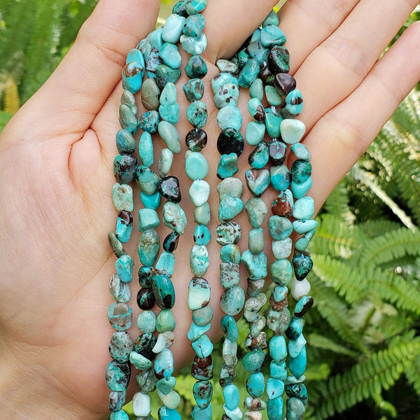 Natural Turquoise Gemstone Oval Tumbled Pebble Beads, Irregular, 5mm to 8mm, Hole ID 1mm, 15 Inch/1 Strand, GZ11-61