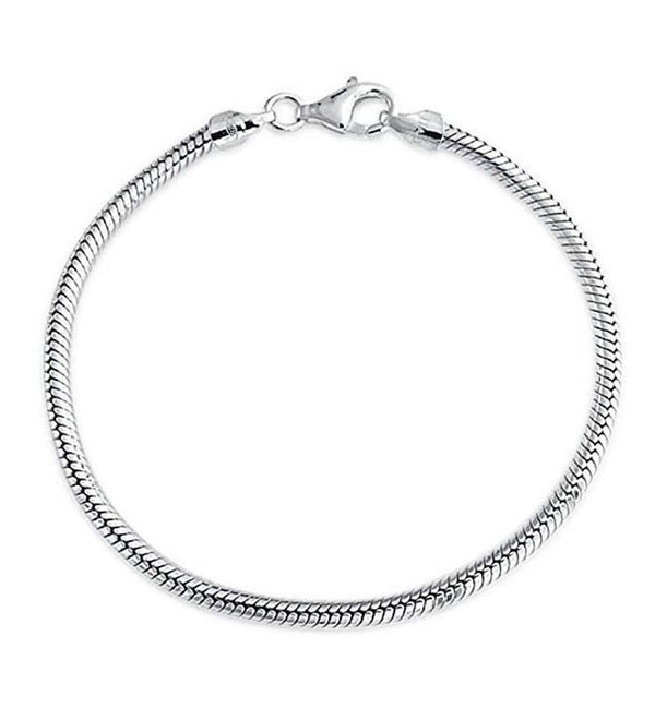 1pc 925 Sterling Silver 3mm Snake Chain Charm Bracelet, Antique Silver Finish, Length Selections: 7 inch/7.5 inch/8 inch/8.5 inch