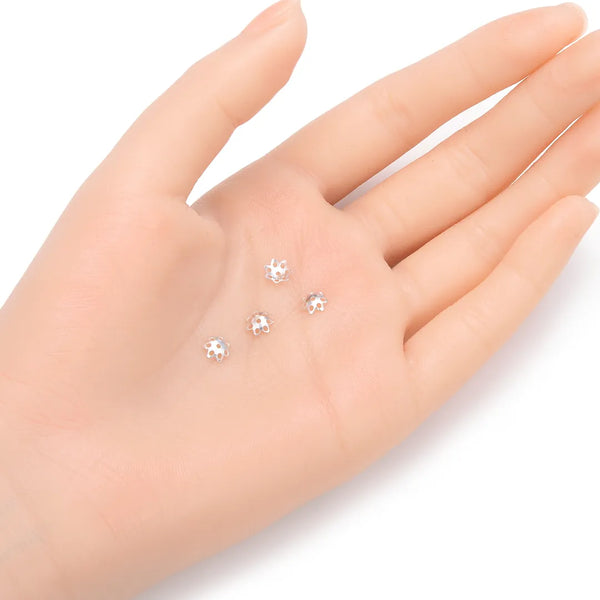 20pcs 925 Sterling Silver Flower Round Bead Caps, Bead End Caps, Size Selections: 6mm/8mm