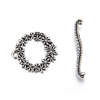 Adabele 20 Sets Flower Toggle Clasp, T-Bar Jewelry Closure, 20.3mm (0.8 Inch), Antique Silver, MC-AF3