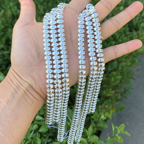 Grade A Natural Hematite Gemstone Rondelle Beads, Silver Plated, 1 Strand/15 Inch, 8x6mm, Hole ID 1mm, GFC9-2