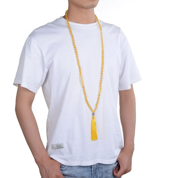 Adabele Premium 108 Mala Bead Tassel Necklace, 8mm Natural Citrine Yellow Gemstone, Gemstone, Buddhist Japa Prayer Beaded Jewelry RGN19