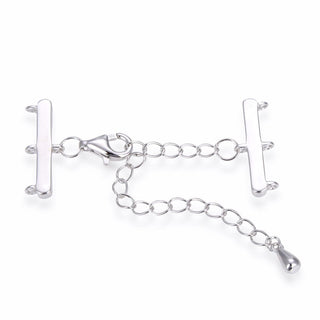 1 Set 925 Sterling Silver 3 Strands Clasp, Adjustable Chain, Tarnish Resistant Rhodium Plated, SS393