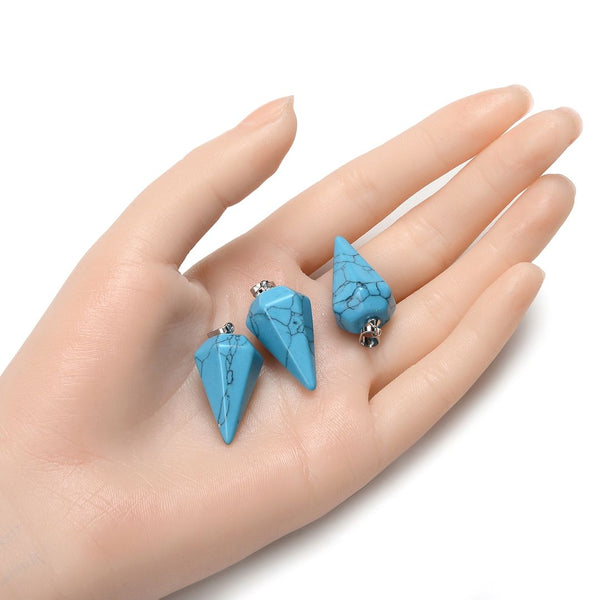 2pcs Natural Blue Howlite Imitation Turquoise Gemstone Pendant Drops, 25mm, G2P-M8