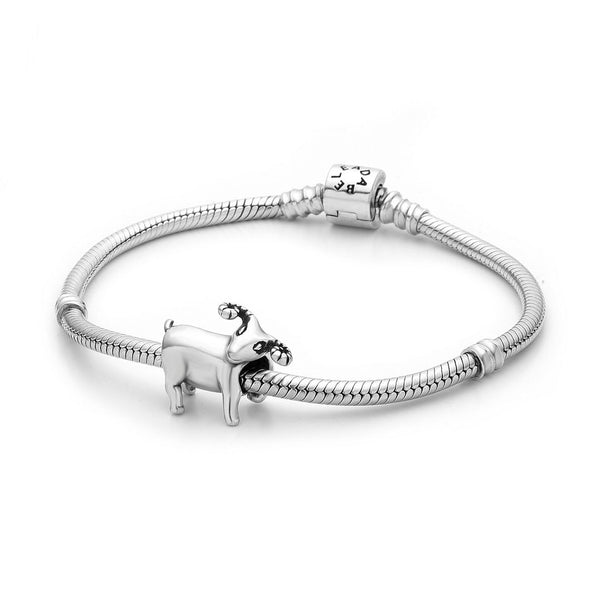 1pc Solid 925 Sterling Silver Charm Ram Sheep Bead, Compatible with Pandora All Other Charm Bracelets, EC2-R3