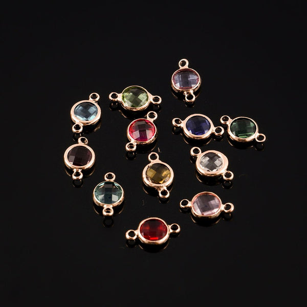 1 Set/12pcs Grade A Mixed Birthstone Charm Links, 18K Yellow Gold Plated Brass, Size Selections: 6mm/8mm