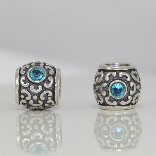 1pc Solid 925 Sterling Silver March Blue Birthstone Bead Cubic Zirconia CZ, Compatible with Pandora All Other Charm Bracelet, EC484