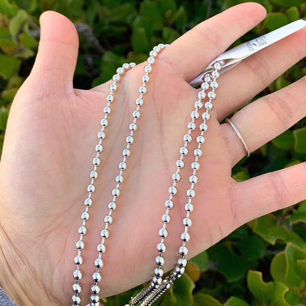 1pc 925 Sterling Silver Ball Link Chain Necklace, Tarnish Resistant Rhodium Plated, 4mm, Large Thick, Length Selections: 18 inch/20 inch