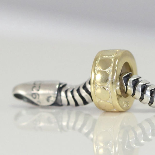 1pc Real Yellow Gold Plated Sterling Silver Rubber Charm Holder Bead Stopper, Compatible with Pandora All Other 3mm Charm Bracelet, EC423