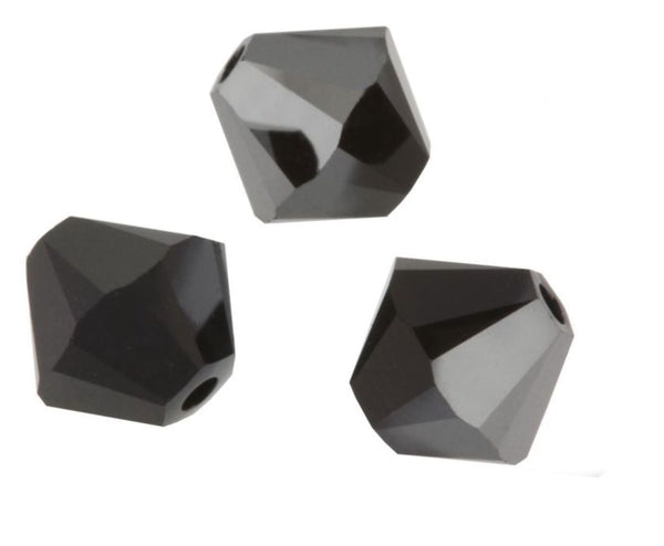 50pcs Preciosa Faceted Bicone Crystal Beads, Jet Hematite Black, 6mm, Hole ID 1mm, Pre-B631