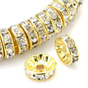 100pcs Grade A Rhinestone Rondelle Beads, Clear Rhinestone, 18K Yellow Gold Plated Brass, Size Selections: 4mm/5mm/6mm/8mm/10mm/12mm