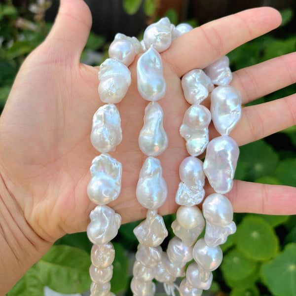 15 Inch AA Grade Good Luster Natural Baroque Pearl Beads, Irregular White Cultured Freshwater Flameball Teardrop Pearls, Large 14mm-25mm Flameball Pearls, Hole ID 1mm, PA2-25