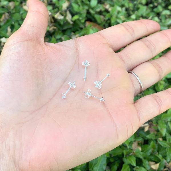 100pcs Earring Posts Glue In Settings, with 100pcs Earring Backs, Sterling Silver Plated Brass, Cup Size Selections: 3mm/4mm/6mm/8mm