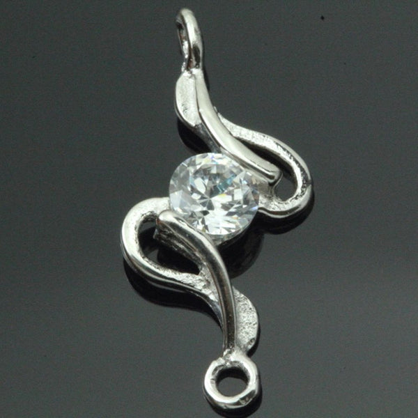 4pcs 925 Sterling Silver Fancy Earring Jewelry Connectors, Cubic Zirconia CZ, Tarnish Resistant Rhodium Plated,19x9mm, SS37